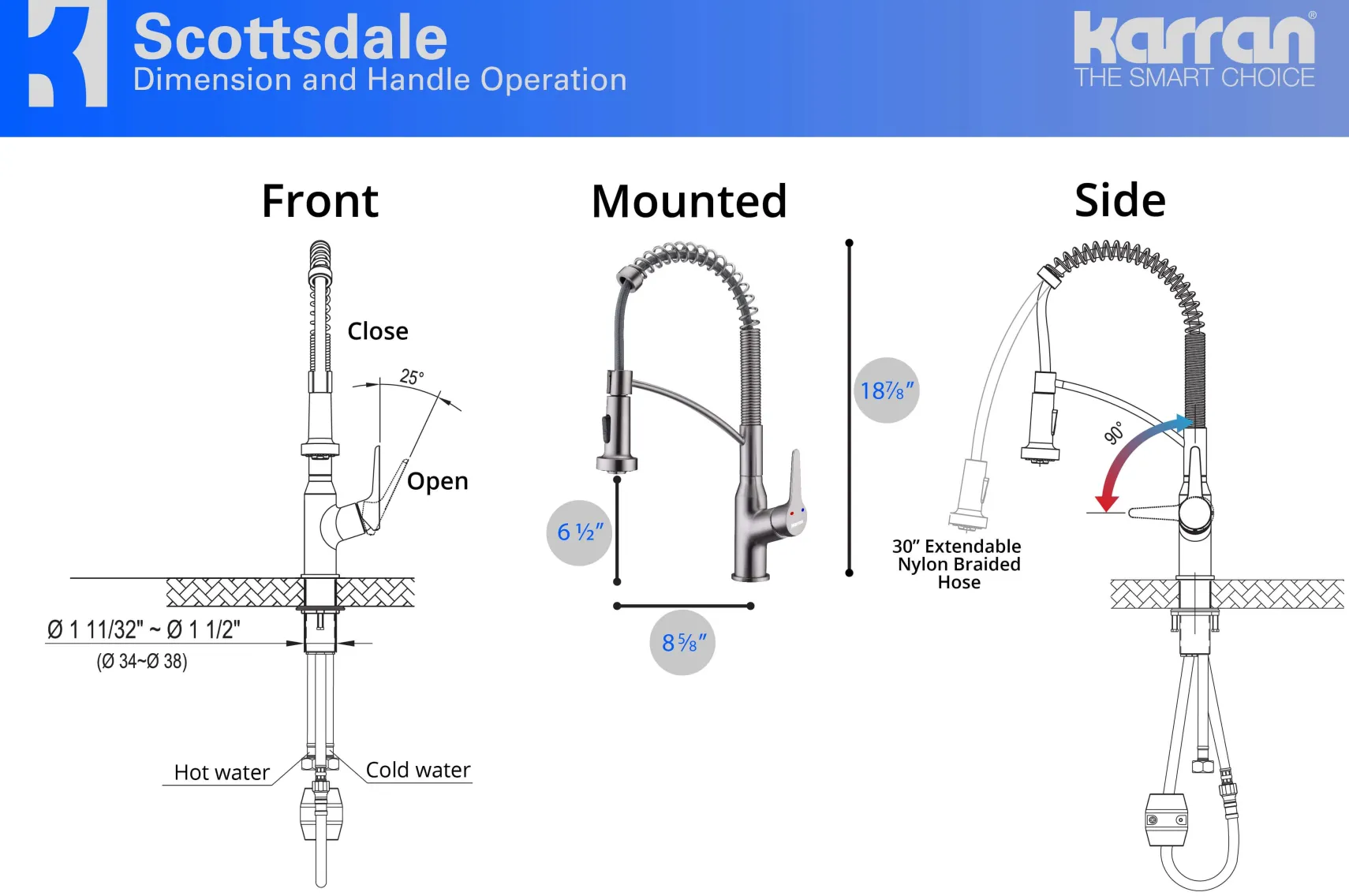 Karran 34" Quartz Composite Farmhouse Sink with Stainless Steel Faucet and Accessories, 50/50 Double Bowl, White, QA750WH210SS