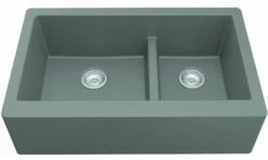 Karran 34" Quartz Composite Farmhouse Sink, 60/40 Double Bowl, Grey, QA-760-GR