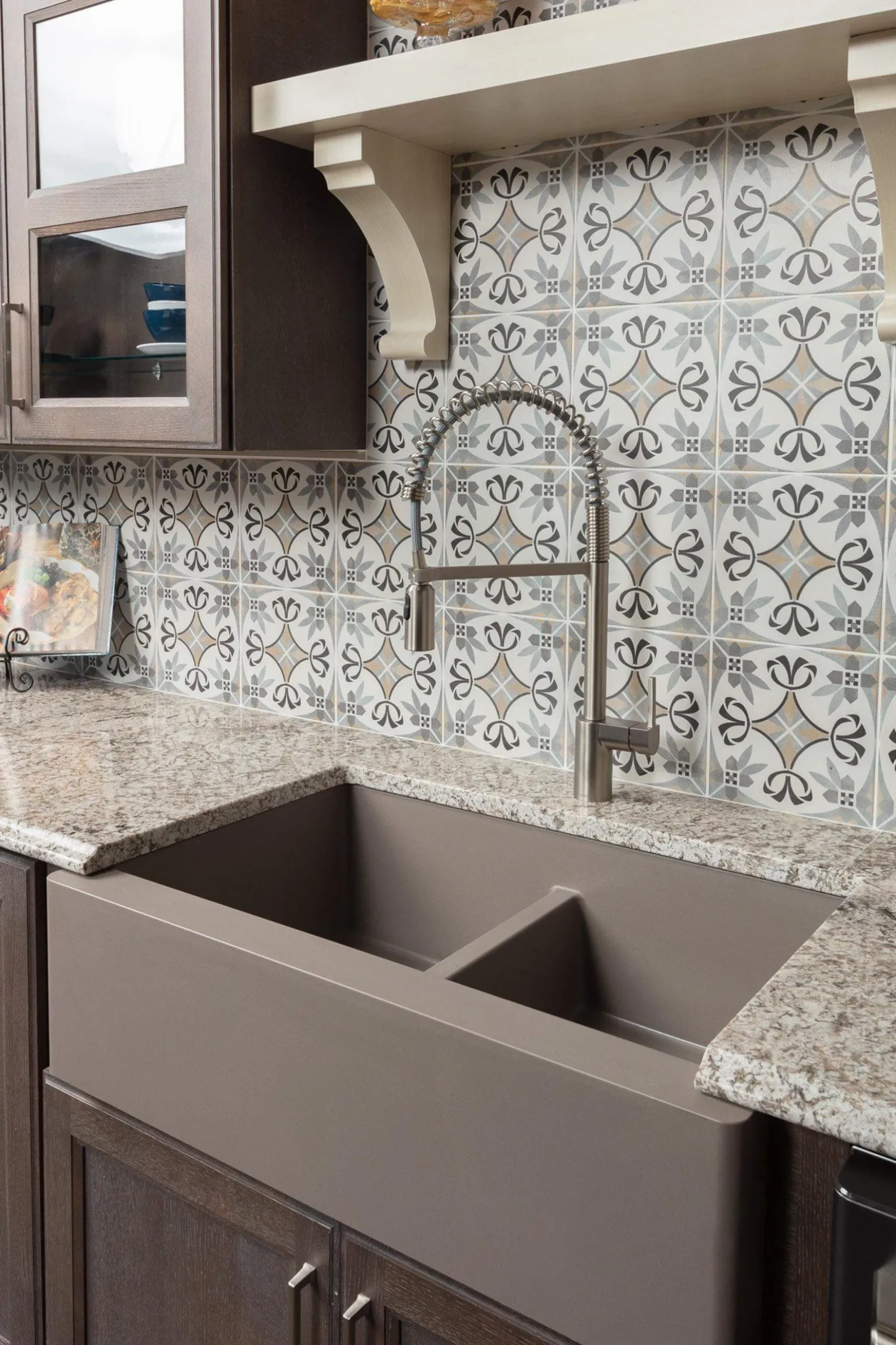 Karran 34" Quartz Composite Farmhouse Sink, 50/50 Double Bowl, Concrete, QA-750-CN