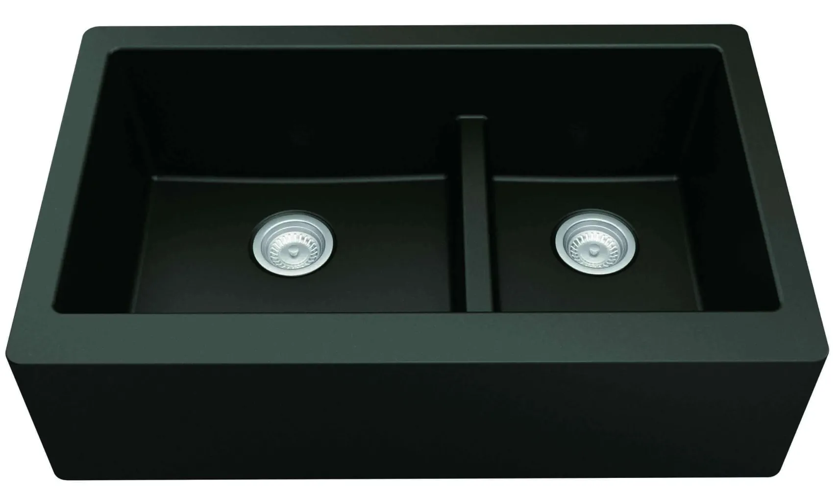 Karran 34" Quartz Composite Farmhouse Sink, 60/40 Double Bowl, Black, QA-760-BL