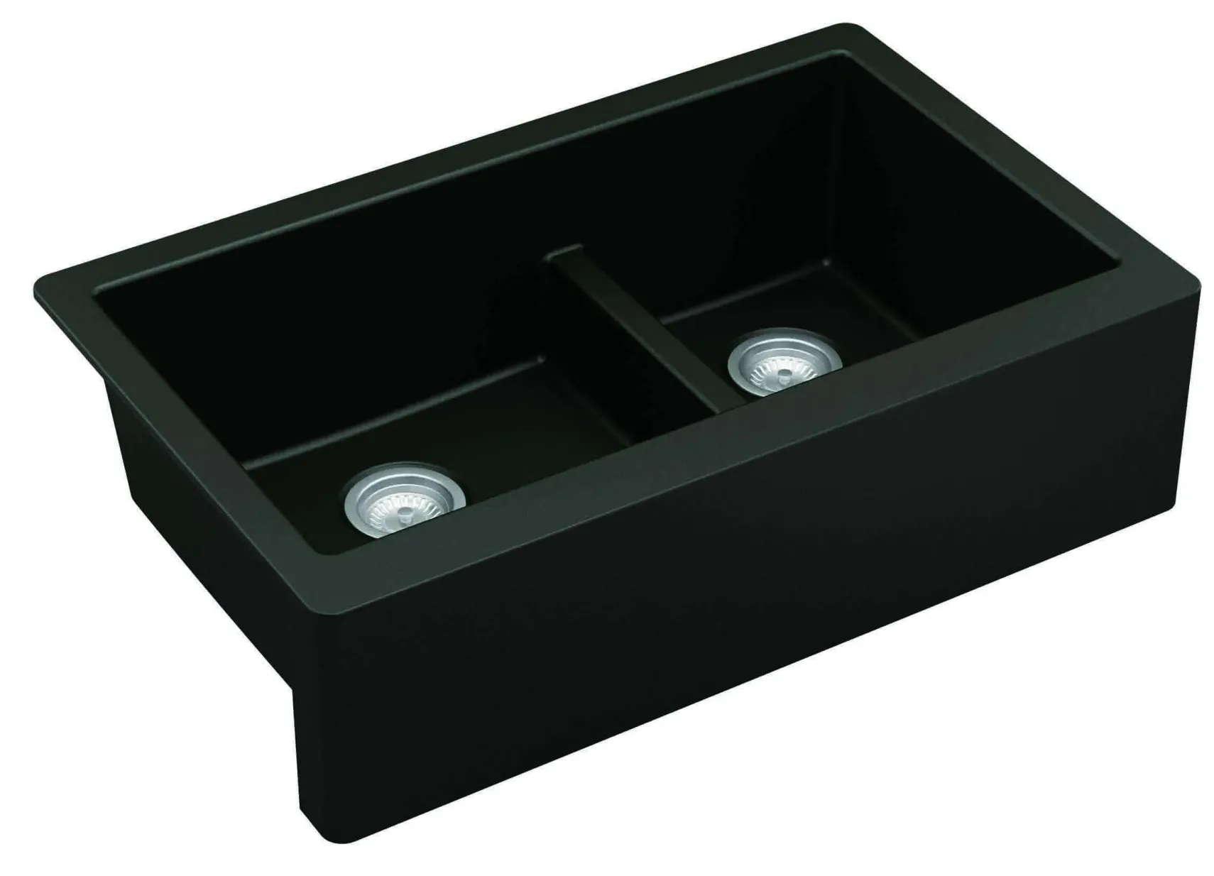 Karran 34" Quartz Composite Farmhouse Sink, 60/40 Double Bowl, Black, QA-760-BL