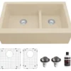 Karran 34" Quartz Composite Farmhouse Sink, 60/40 Double Bowl, Bisque, QA-760-BI-PK1
