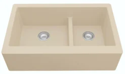 Karran 34" Quartz Composite Farmhouse Sink, 60/40 Double Bowl, Bisque, QA-760-BI-PK1