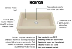 Karran 34" Quartz Composite Farmhouse Sink, Bisque, QA-740-BI
