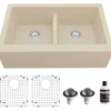 Karran 34" Quartz Composite Farmhouse Sink, 50/50 Double Bowl, Bisque, QA-750-BI-PK1