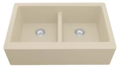 Karran 34" Quartz Composite Farmhouse Sink, 50/50 Double Bowl, Bisque, QA-750-BI-PK1