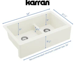 Karran 34" Quartz Composite Farmhouse Sink, 60/40 Double Bowl, White, QA-760-WH