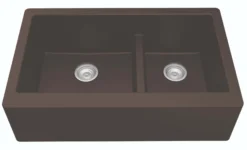 Karran 34" Quartz Composite Farmhouse Sink, 60/40 Double Bowl, Brown, QA-760-BR-PK1