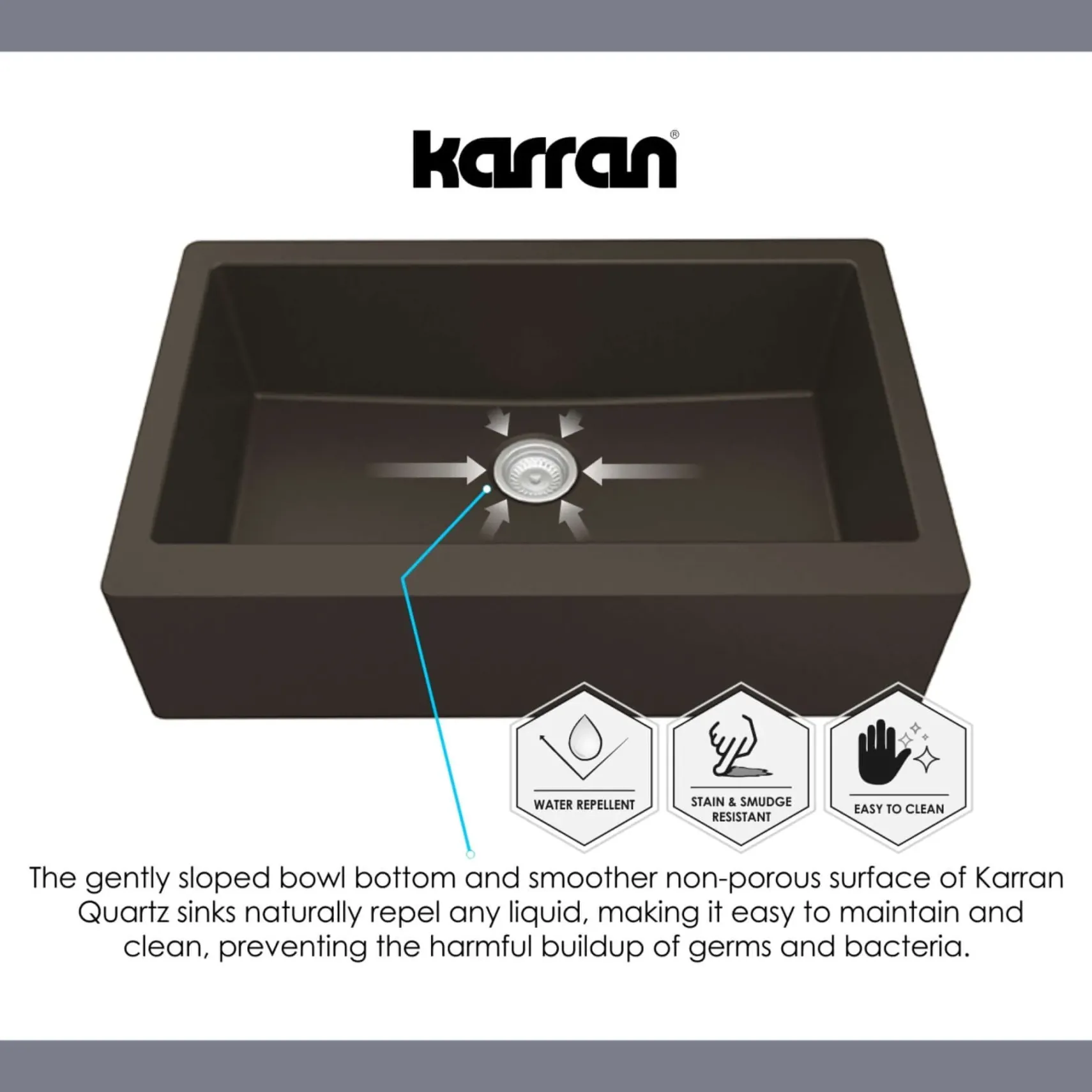 Karran 34" Quartz Composite Farmhouse Sink, Grey, QA-740-GR-PK1