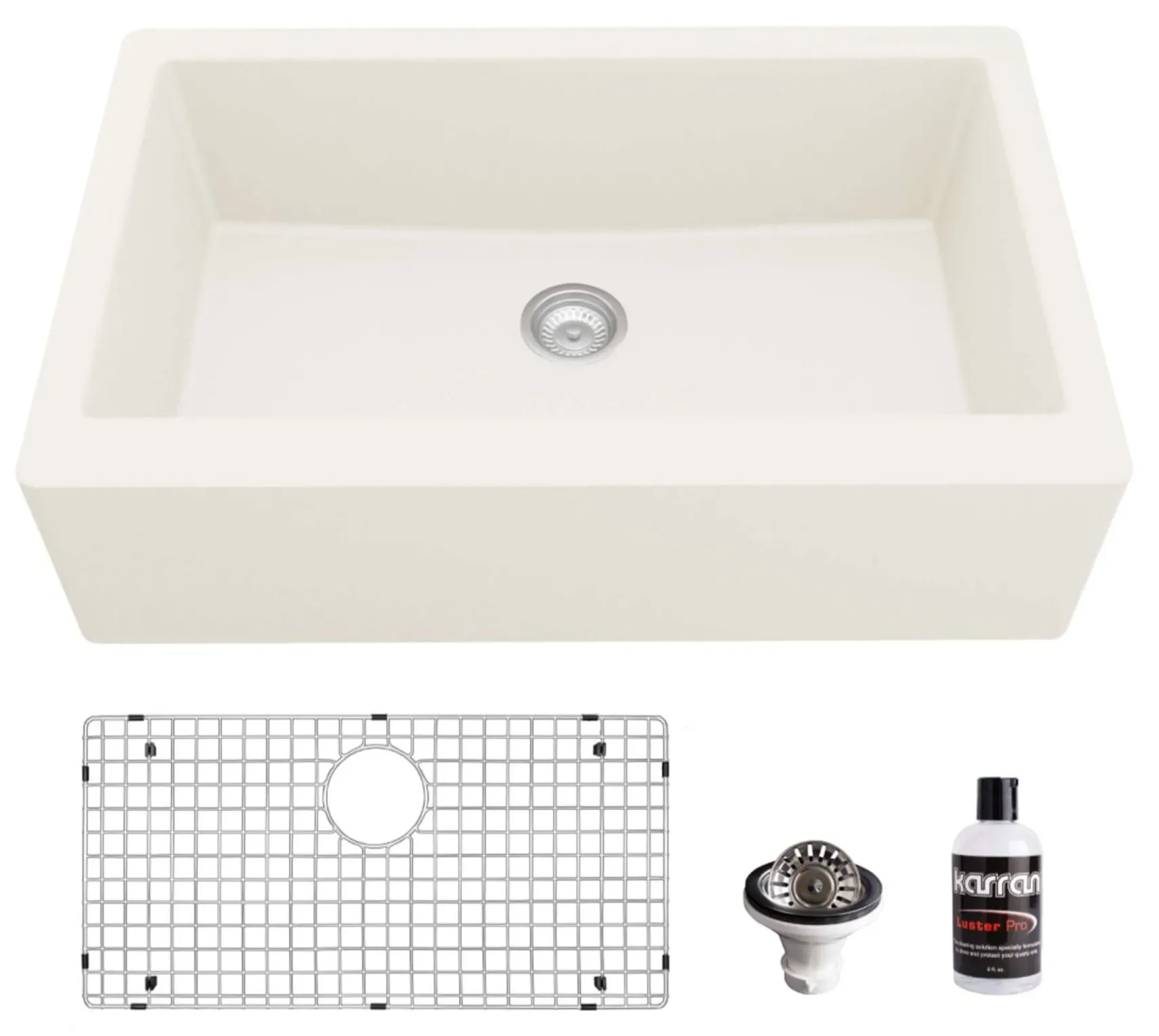 Karran 34" Quartz Composite Farmhouse Sink, White, QA-740-WH-PK1