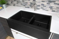 Karran 34" Quartz Composite Farmhouse Sink, 50/50 Double Bowl, Black, QA-750-BL-PK1