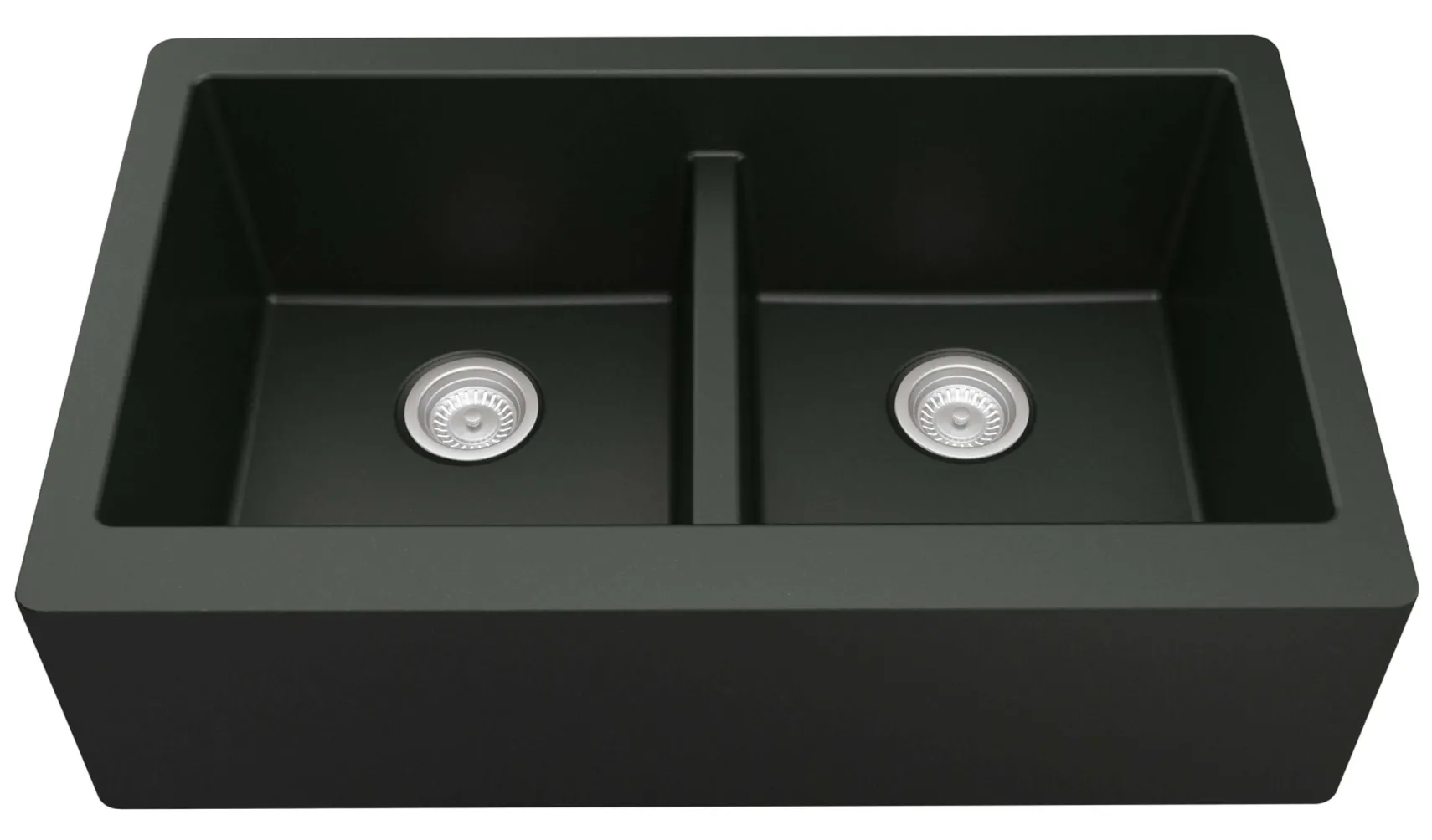 Karran 34" Quartz Composite Farmhouse Sink, 50/50 Double Bowl, Black, QA-750-BL-PK1