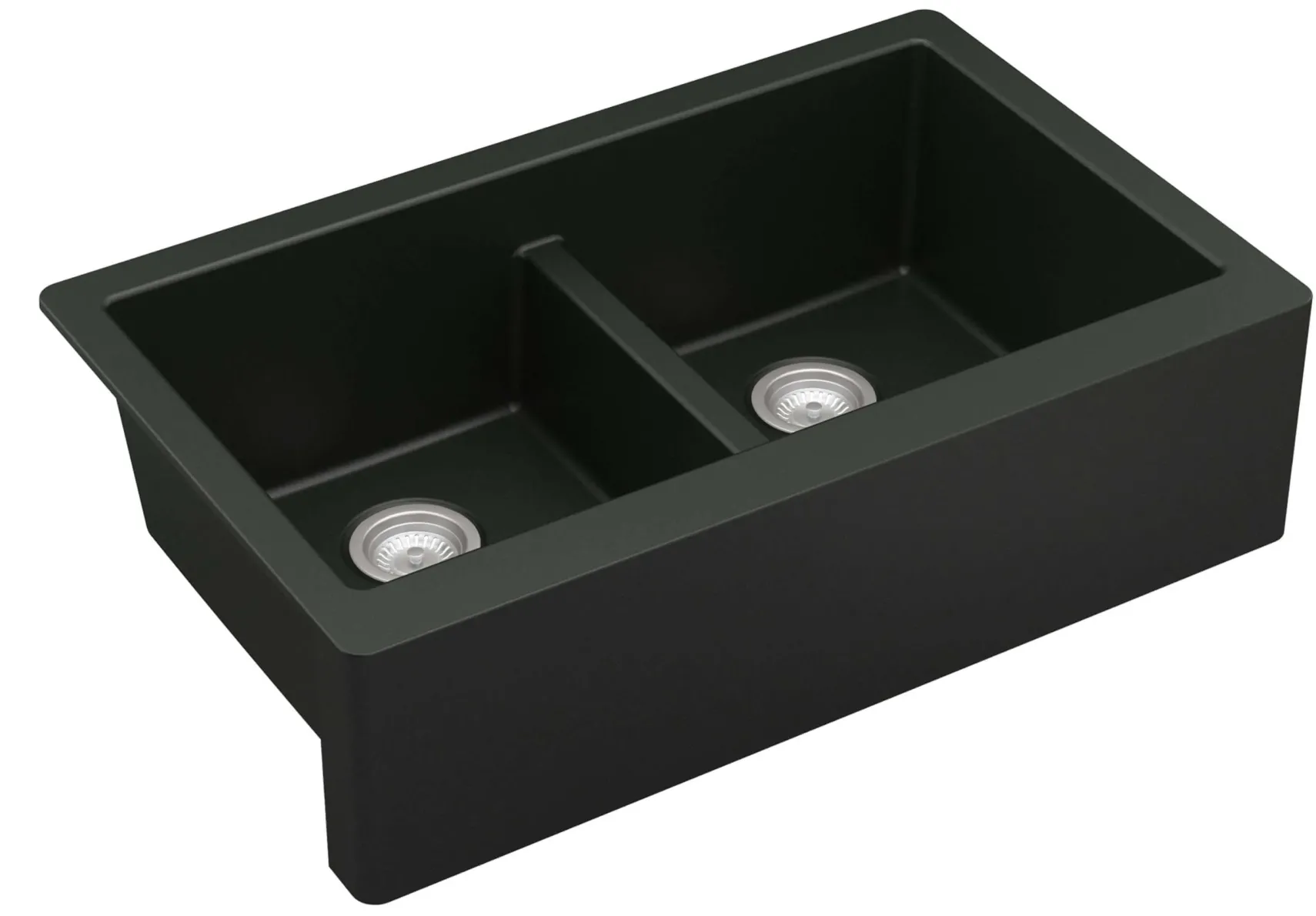 Karran 34" Quartz Composite Farmhouse Sink, 50/50 Double Bowl, Black, QA-750-BL-PK1