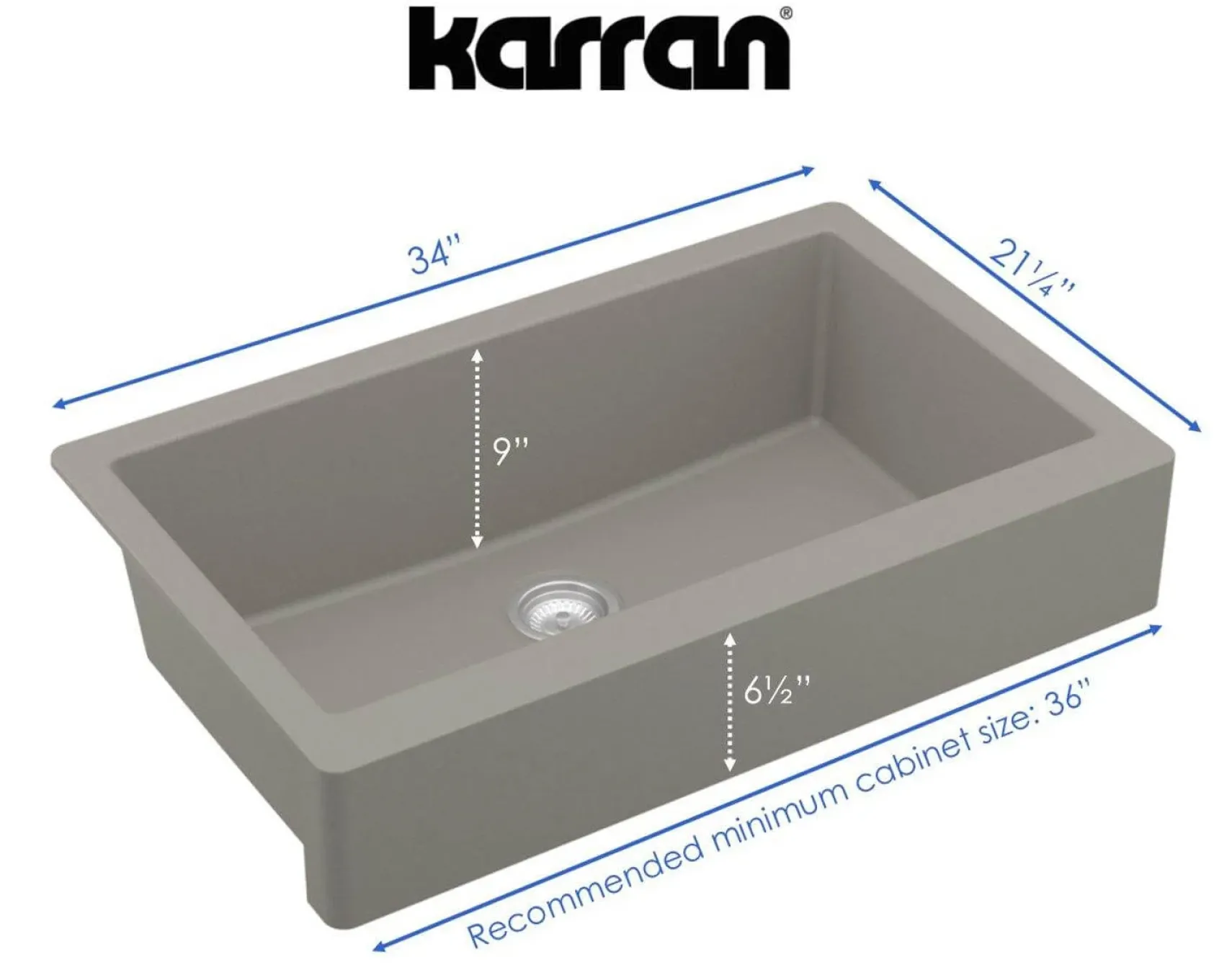 Karran 34" Quartz Composite Retrofit Farmhouse Sink, Concrete, QAR-740-CN