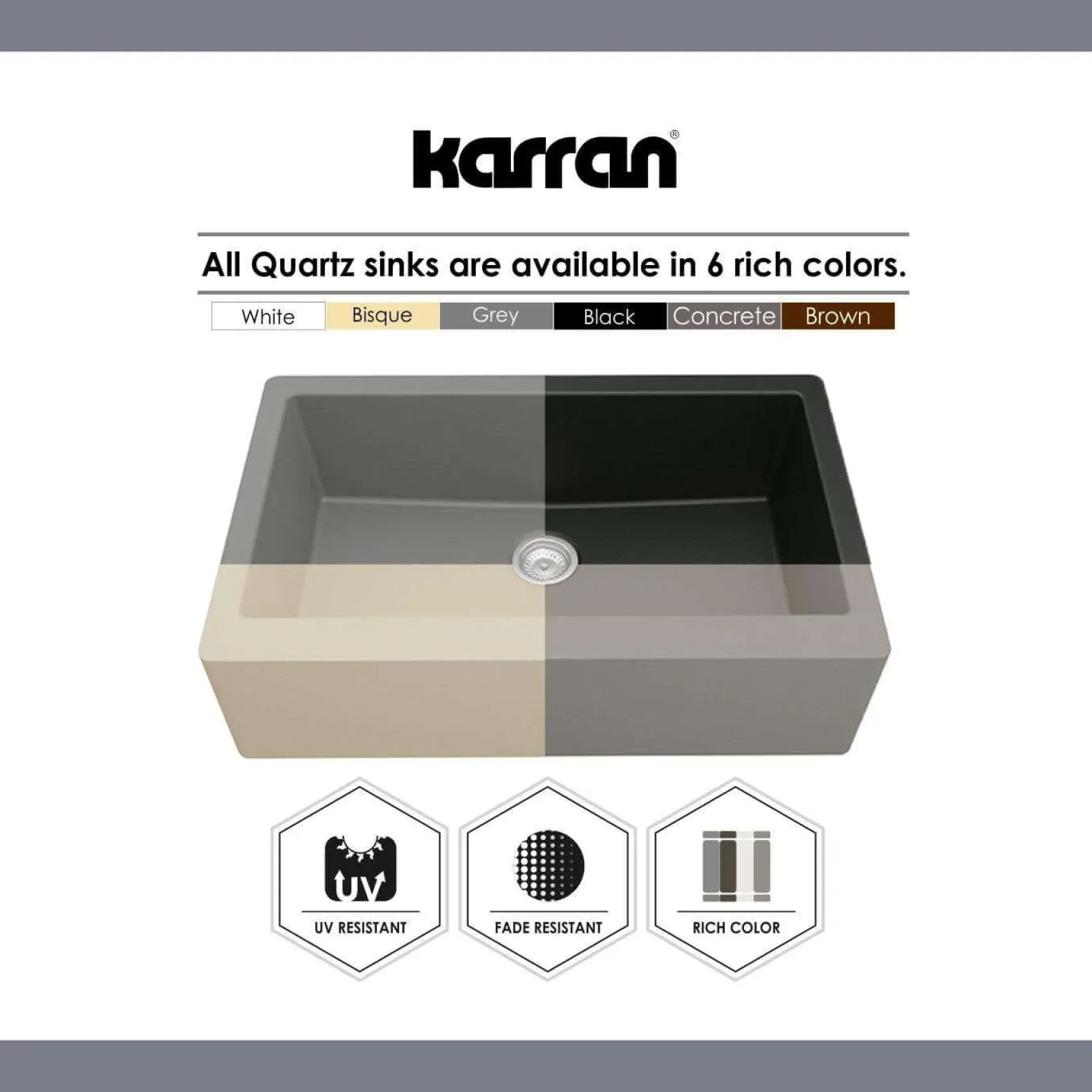 Karran 34" Quartz Composite Retrofit Farmhouse Sink, Concrete, QAR-740-CN