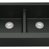 Karran 34" Quartz Composite Retrofit Farmhouse Sink, 50/50 Double Bowl, Black, QAR-750-BL