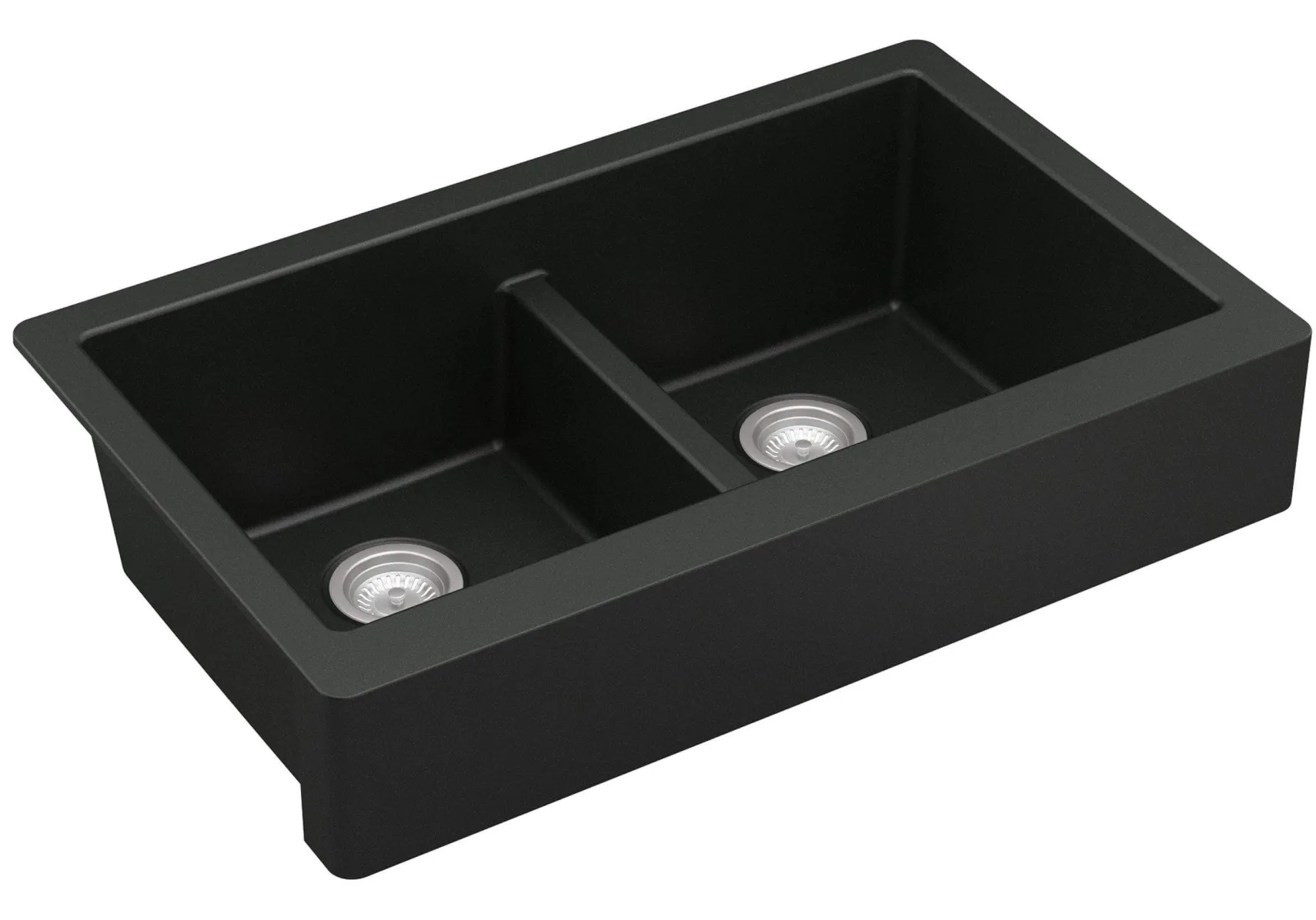 Karran 34" Quartz Composite Retrofit Farmhouse Sink, 50/50 Double Bowl, Black, QAR-750-BL