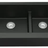 Karran 34" Quartz Composite Retrofit Farmhouse Sink, 60/40 Double Bowl, Black, QAR-760-BL