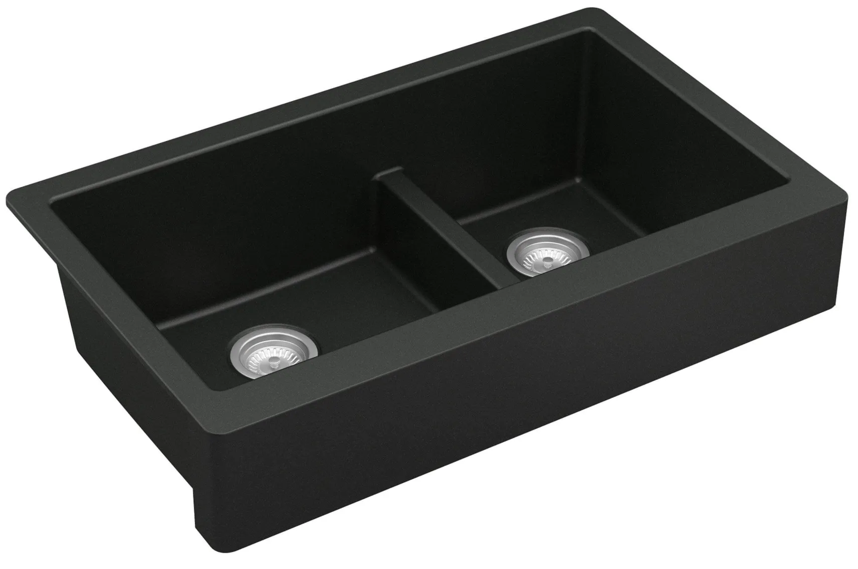 Karran 34" Quartz Composite Retrofit Farmhouse Sink, 60/40 Double Bowl, Black, QAR-760-BL
