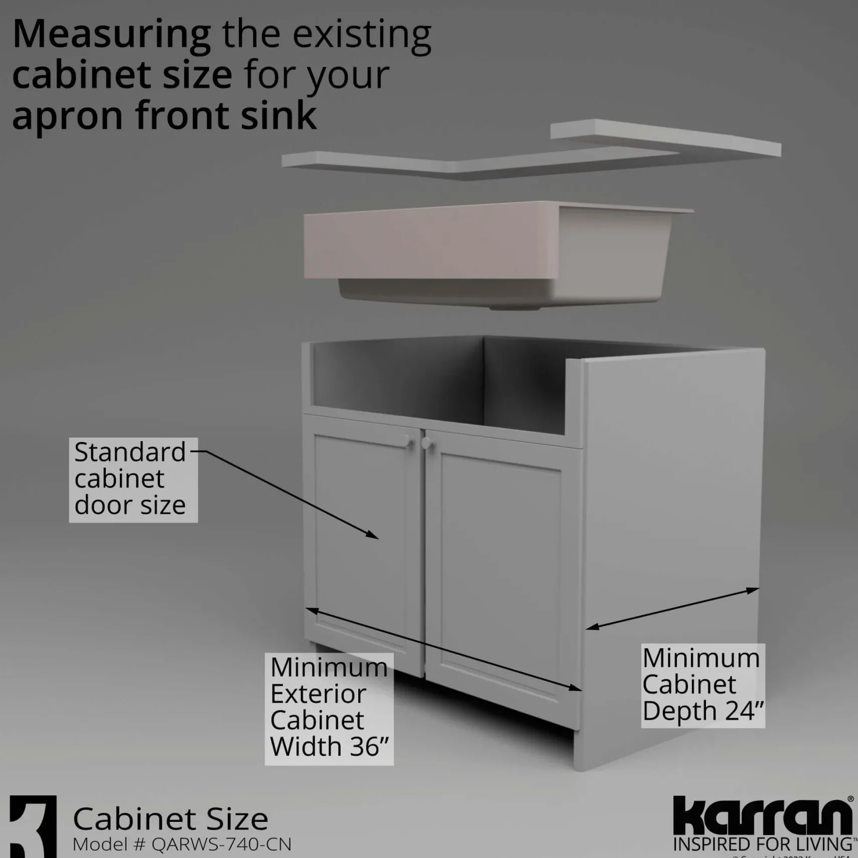 Karran 34" Quartz Composite Retrofit Workstation Farmhouse Sink with Accessories, Concrete, QARWS-740-CN
