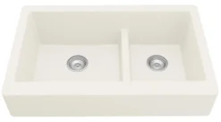 Karran 34" Quartz Composite Retrofit Farmhouse Sink, 60/40 Double Bowl, White, QAR-760-WH