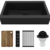 Karran 34" Quartz Composite Retrofit Workstation Farmhouse Sink, Black, QARWS-740-BL-PK2
