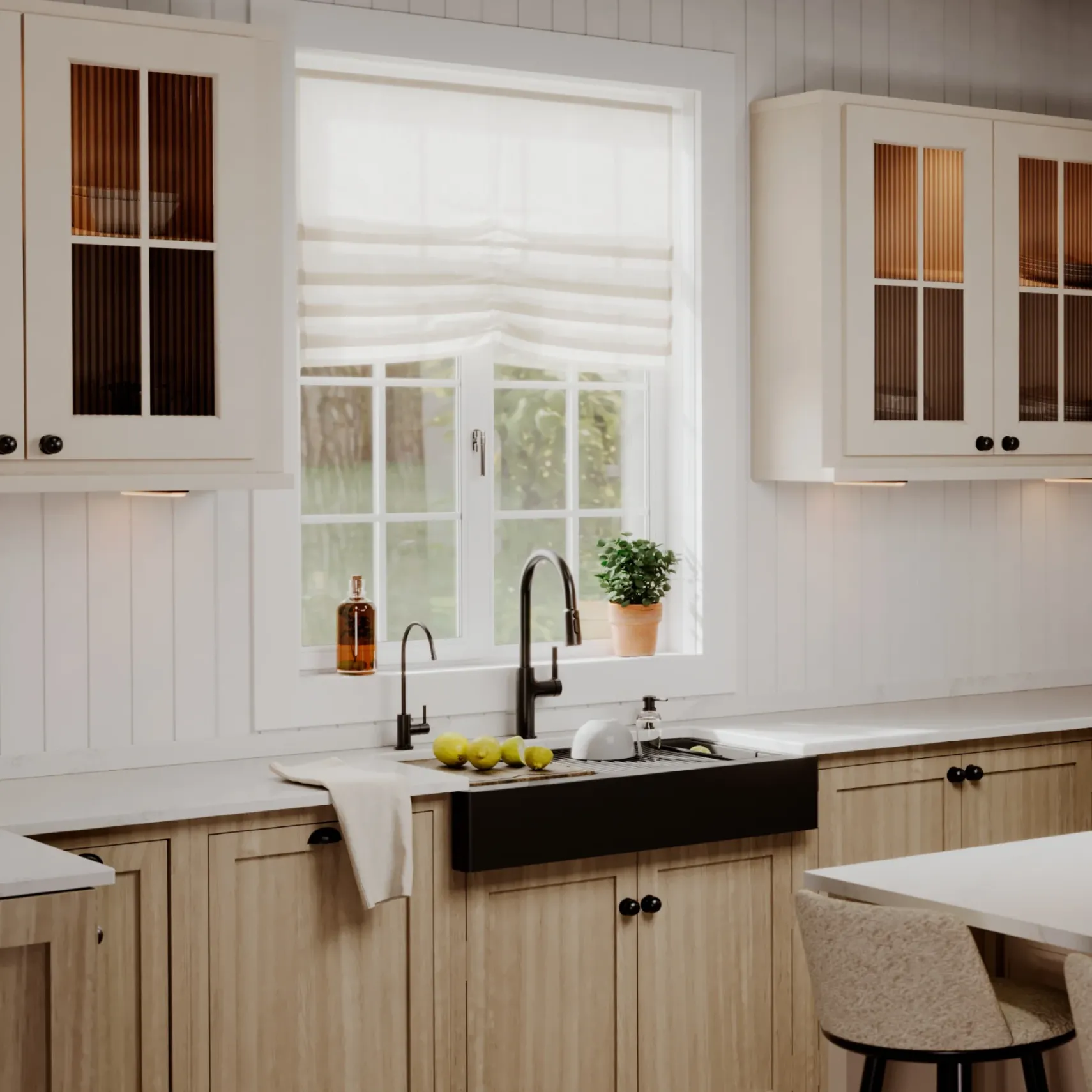 Karran 34" Quartz Composite Retrofit Workstation Farmhouse Sink, Black, QARWS-740-BL-PK2