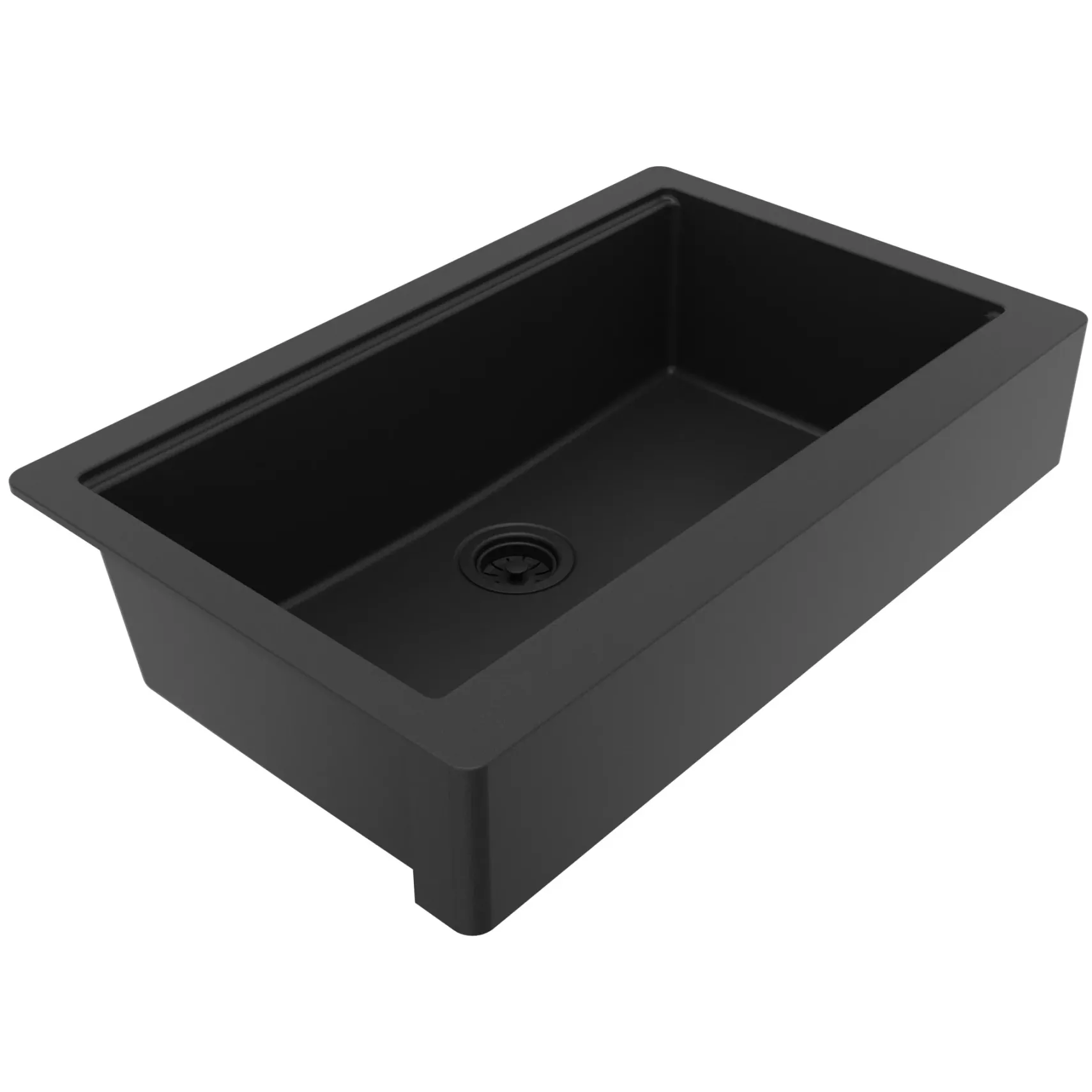 Karran 34" Quartz Composite Retrofit Workstation Farmhouse Sink, Black, QARWS-740-BL-PK2