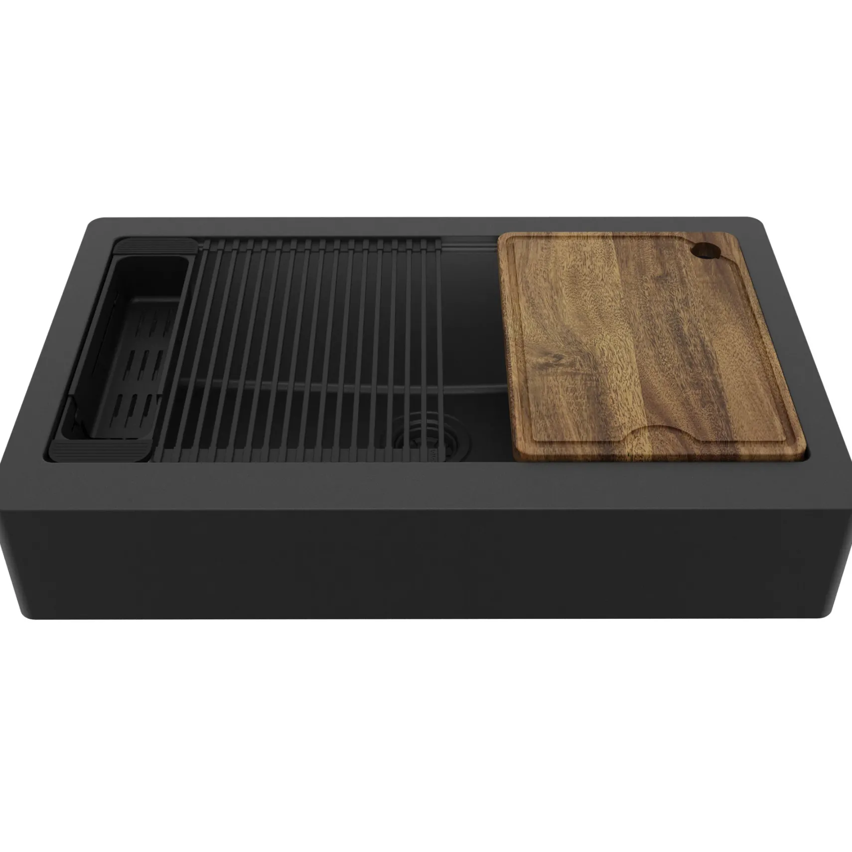 Karran 34" Quartz Composite Retrofit Workstation Farmhouse Sink, Black, QARWS-740-BL-PK2