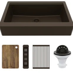 Karran 34" Quartz Composite Retrofit Workstation Farmhouse Sink, Brown, QARWS-740-BR-PK2
