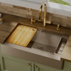 Karran 34" Quartz Composite Retrofit Workstation Farmhouse Sink, Concrete, QARWS-740-CN-PK2