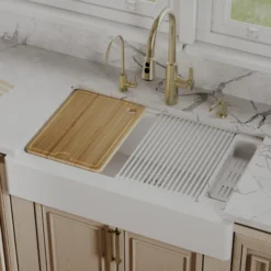 Karran 34" Quartz Composite Retrofit Workstation Farmhouse Sink, White, QARWS-740-WH-PK2
