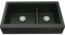 Karran 34" Quartz Composite Retrofit Farmhouse Sink, 60/40 Double Bowl, Black, QAR-760-BL-PK1