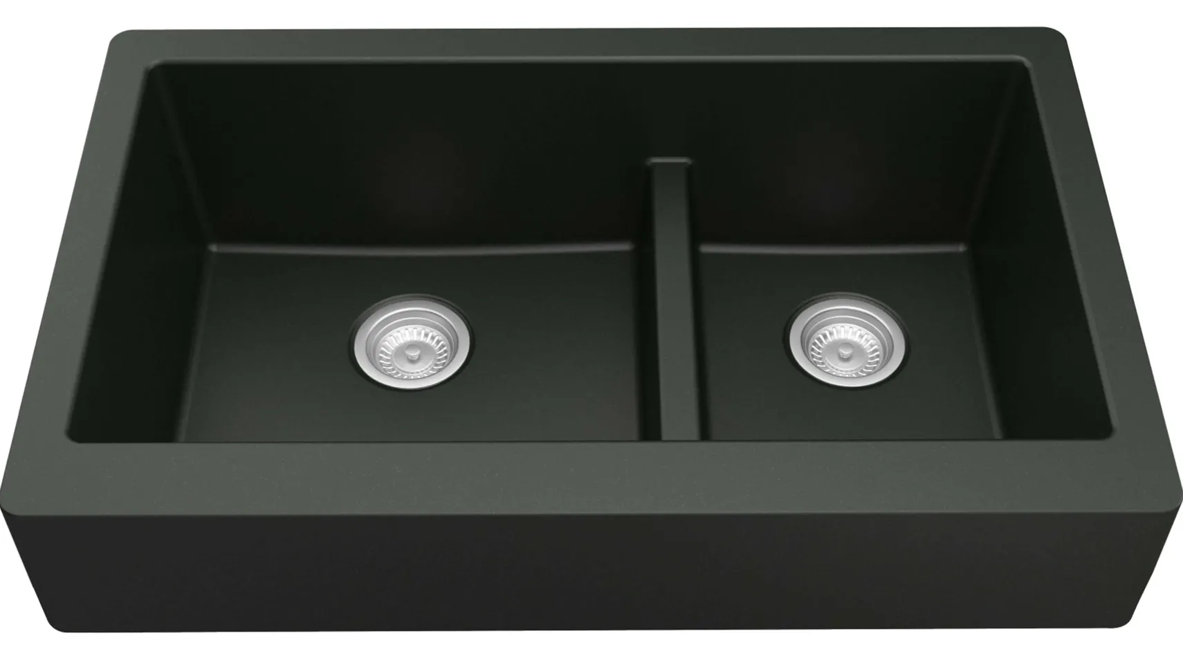 Karran 34" Quartz Composite Retrofit Farmhouse Sink, 60/40 Double Bowl, Black, QAR-760-BL-PK1