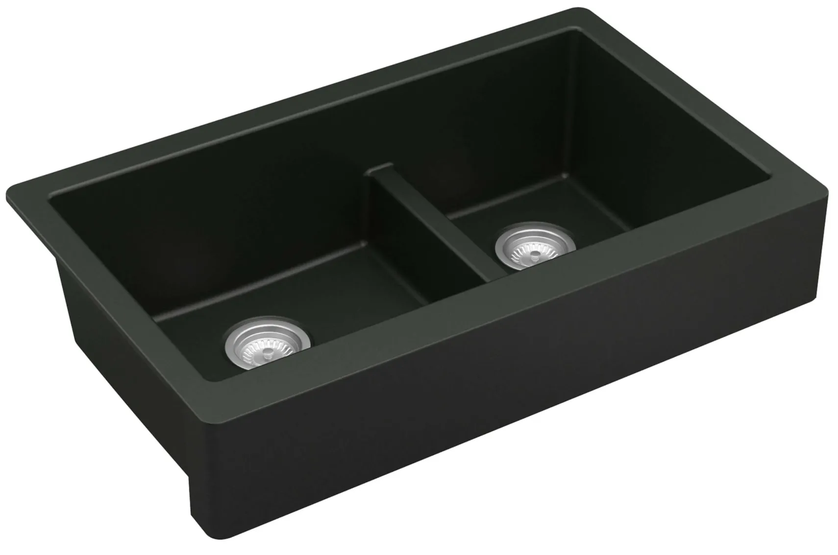 Karran 34" Quartz Composite Retrofit Farmhouse Sink, 60/40 Double Bowl, Black, QAR-760-BL-PK1