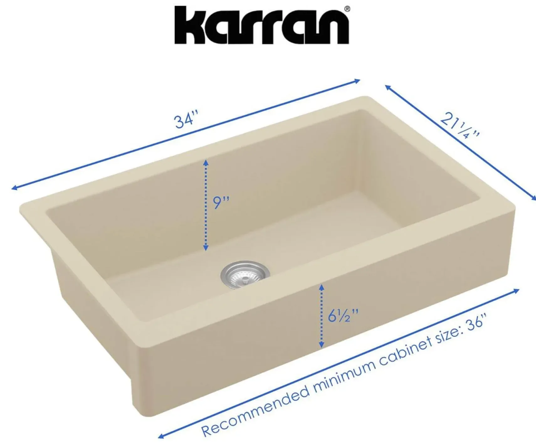 Karran 34" Quartz Composite Retrofit Farmhouse Sink, Bisque, QAR-740-BI