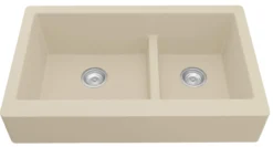 Karran 34" Quartz Composite Retrofit Farmhouse Sink, 60/40 Double Bowl, Bisque, QAR-760-BI