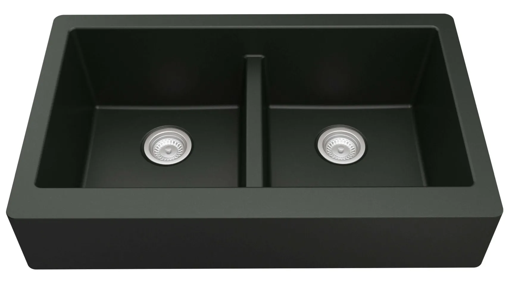 Karran 34" Quartz Composite Retrofit Farmhouse Sink, 50/50 Double Bowl, Black, QAR-750-BL-PK1