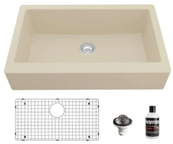 Karran 34" Quartz Composite Retrofit Farmhouse Sink, Bisque, QAR-740-BI-PK1