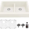 Karran 34" Quartz Composite Retrofit Farmhouse Sink, 50/50 Double Bowl, White, QAR-750-WH-PK1