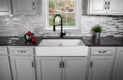 Karran 34" Quartz Composite Retrofit Farmhouse Sink, 50/50 Double Bowl, White, QAR-750-WH-PK1