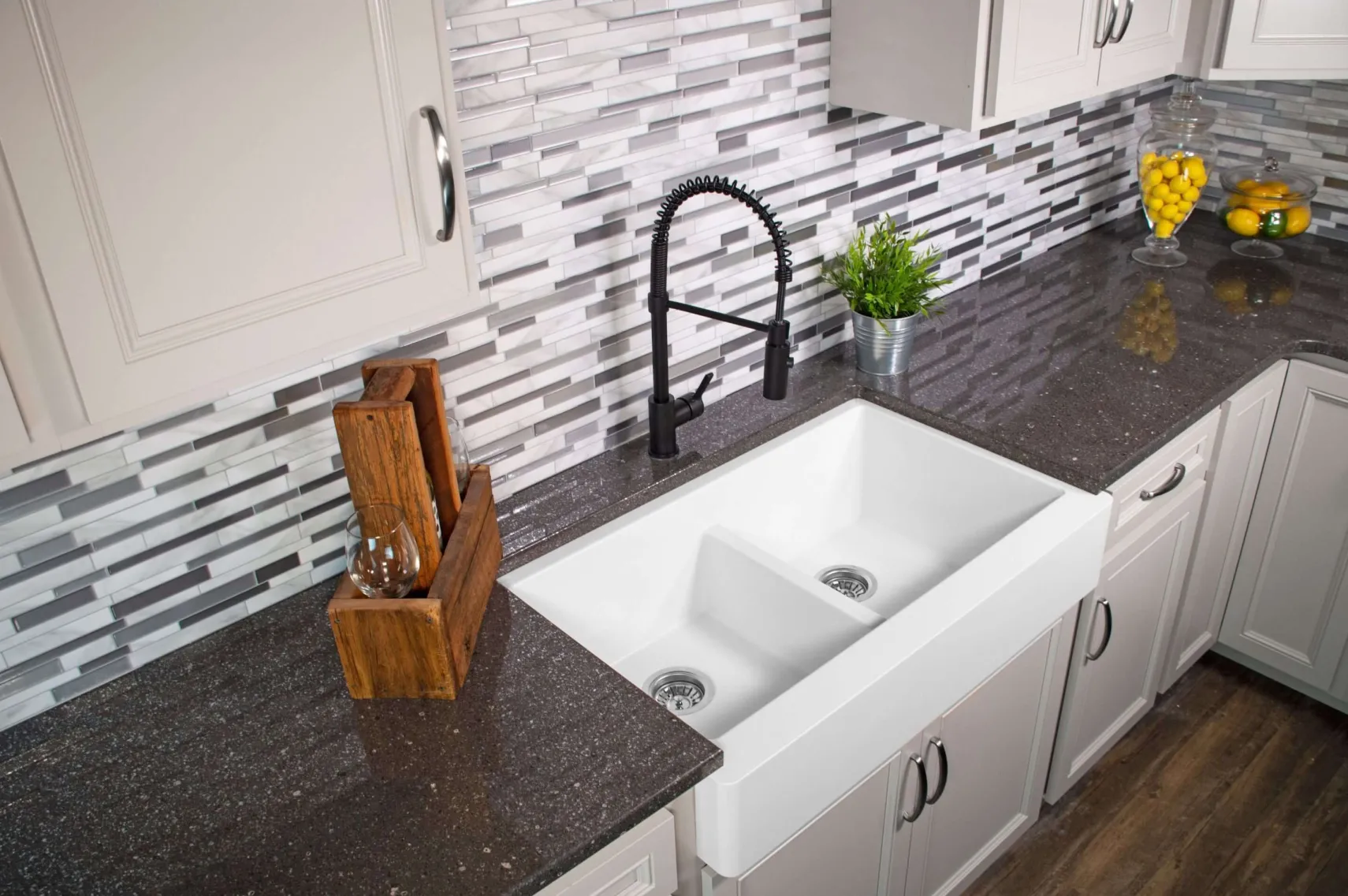 Karran 34" Quartz Composite Retrofit Farmhouse Sink, 50/50 Double Bowl, White, QAR-750-WH-PK1