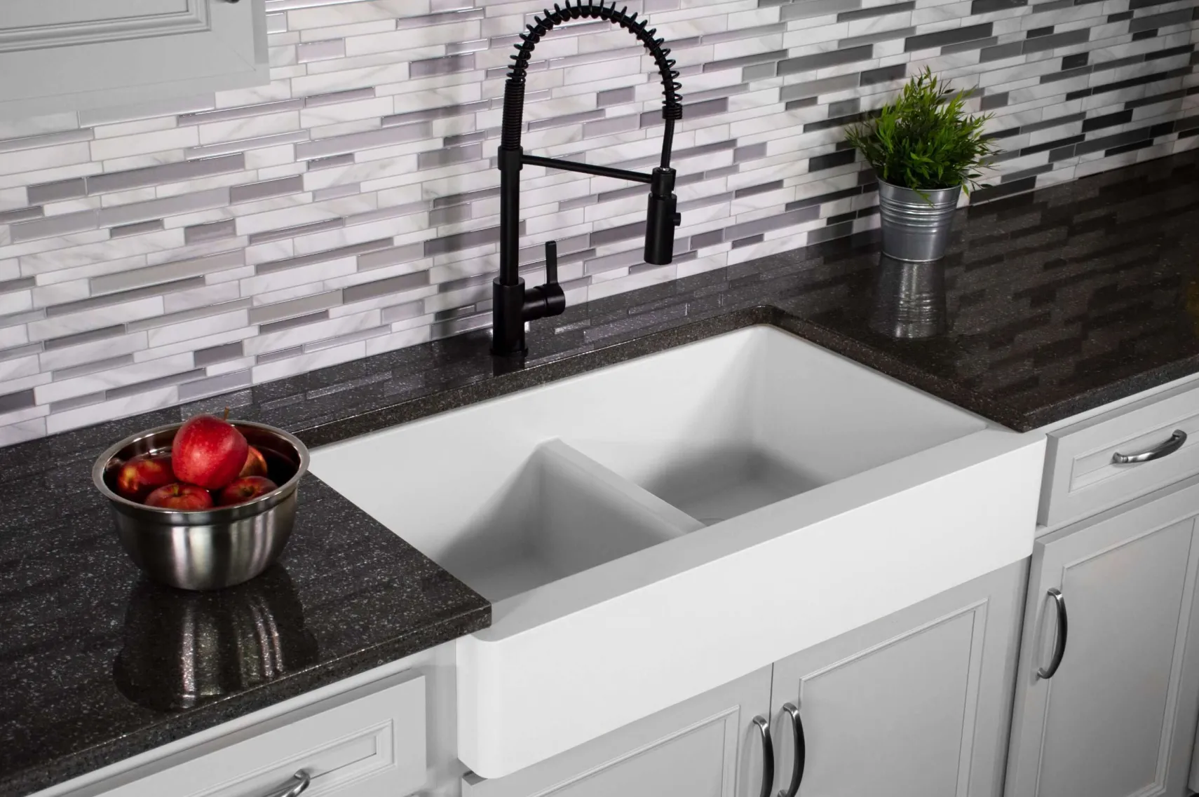 Karran 34" Quartz Composite Retrofit Farmhouse Sink, 50/50 Double Bowl, White, QAR-750-WH-PK1