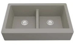 Karran 34" Quartz Composite Retrofit Farmhouse Sink, 50/50 Double Bowl, Concrete, QAR-750-CN-PK1