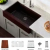 Karran 34" Quartz Composite Retrofit Workstation Farmhouse Sink with Accessories, Brown, QARWS-740-BR