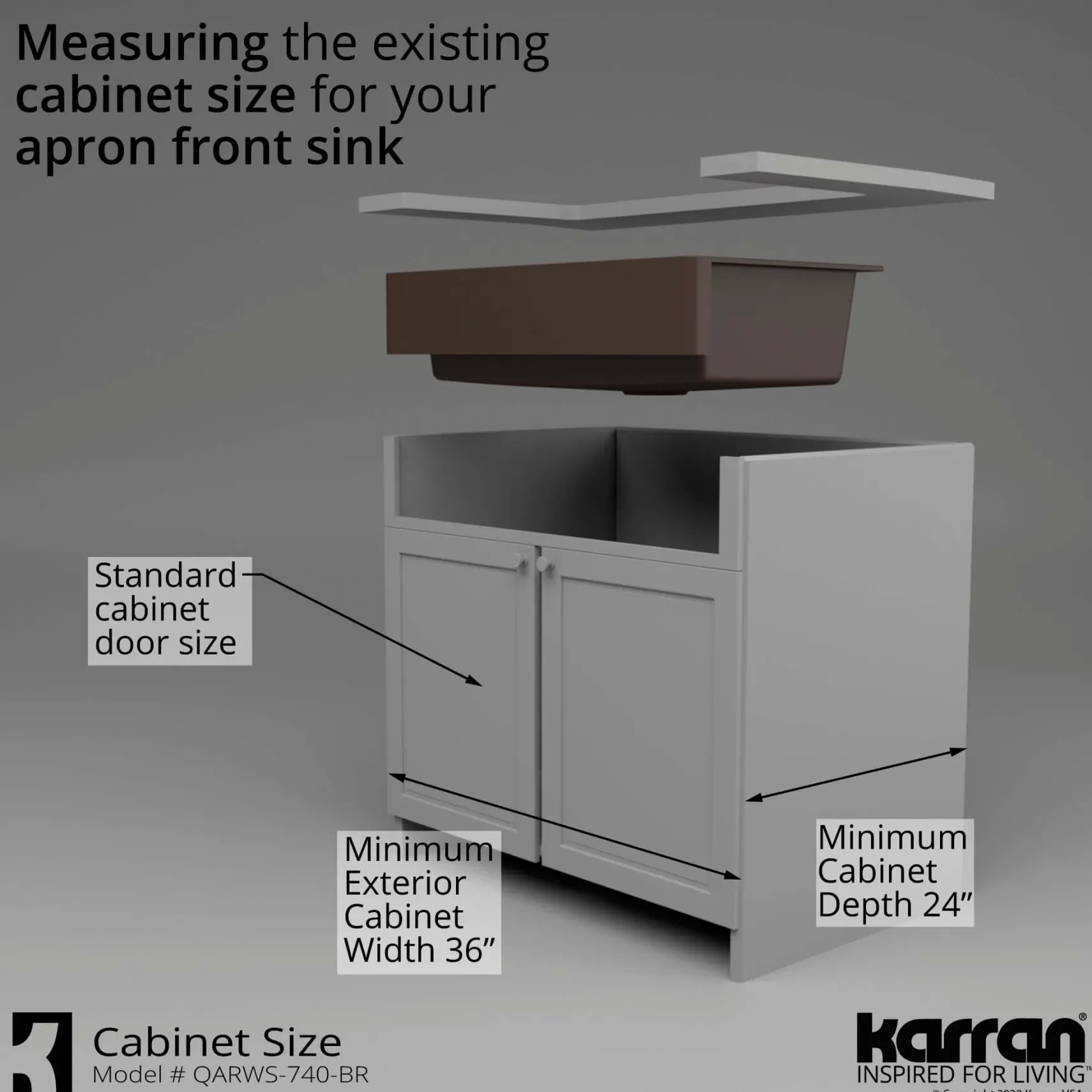Karran 34" Quartz Composite Retrofit Workstation Farmhouse Sink with Accessories, Brown, QARWS-740-BR