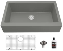 Karran 34" Quartz Composite Retrofit Farmhouse Sink, Grey, QAR-740-GR-PK1