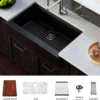 Karran 34" Quartz Composite Retrofit Workstation Farmhouse Sink with Accessories, Black, QARWS-740-BL
