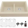 Karran 34" Quartz Composite Retrofit Farmhouse Sink, 50/50 Double Bowl, Bisque, QAR-750-BI-PK1