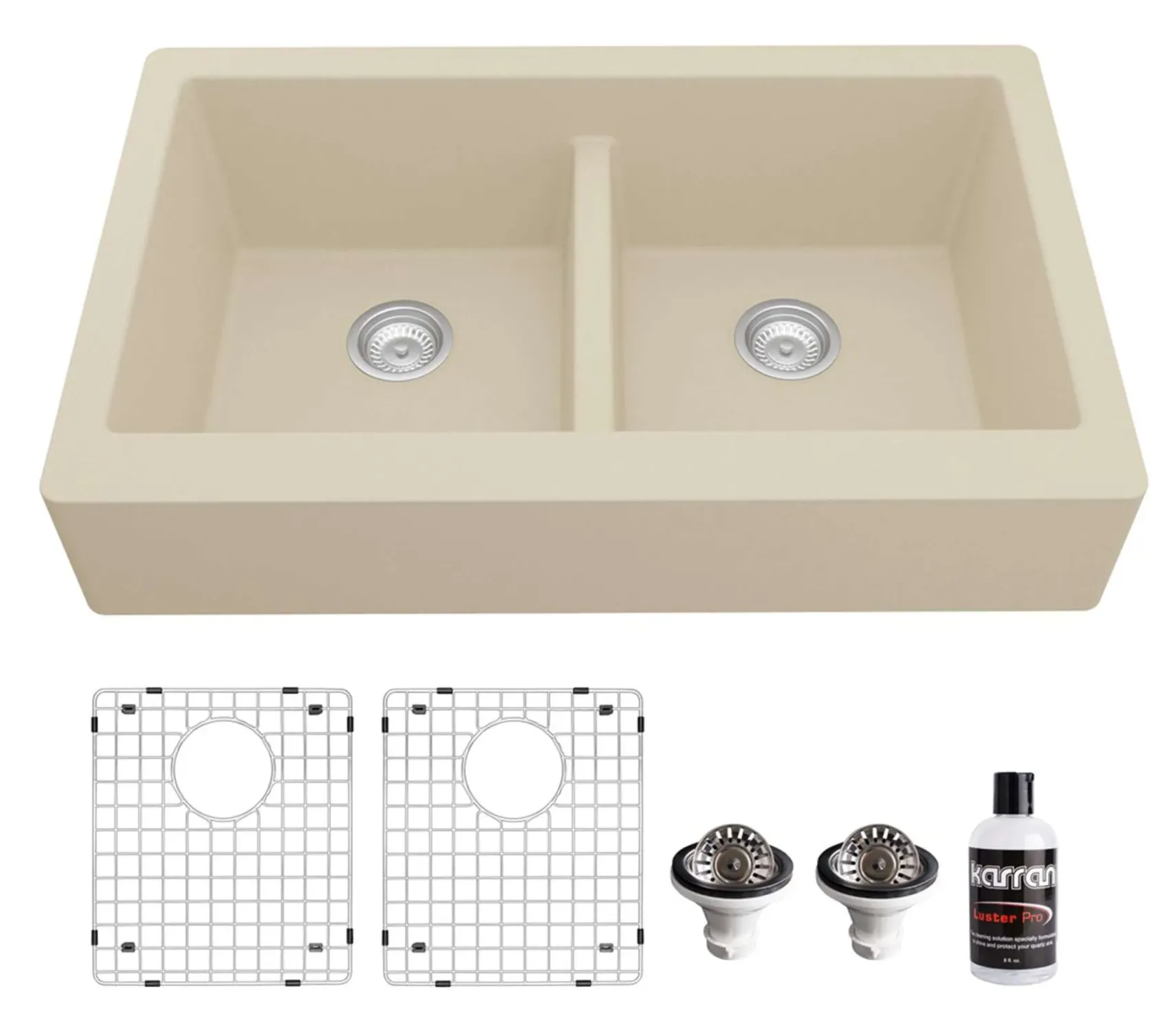 Karran 34" Quartz Composite Retrofit Farmhouse Sink, 50/50 Double Bowl, Bisque, QAR-750-BI-PK1